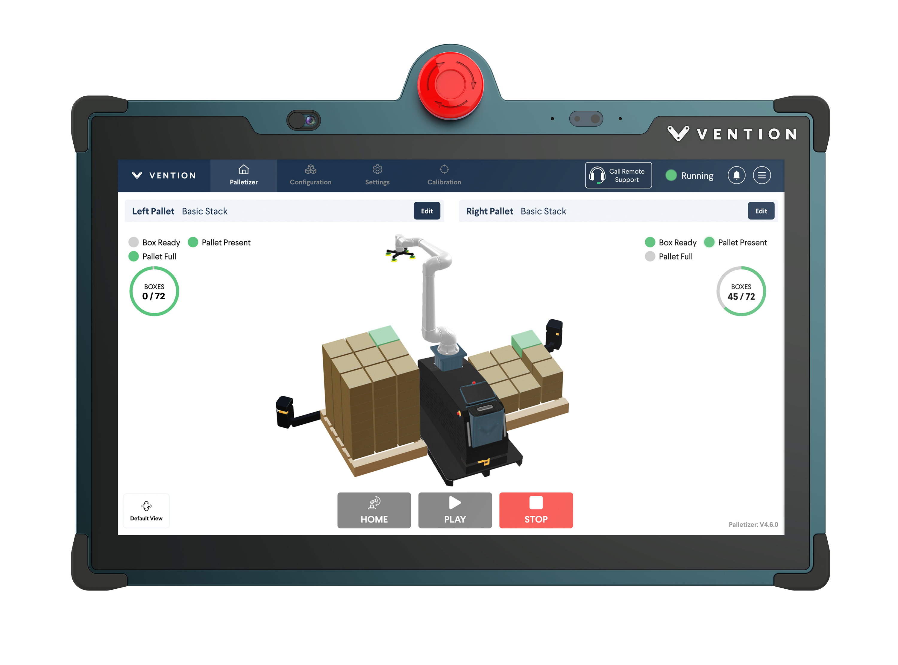 Vention Machine Pendant Showing Depalletizing Solution